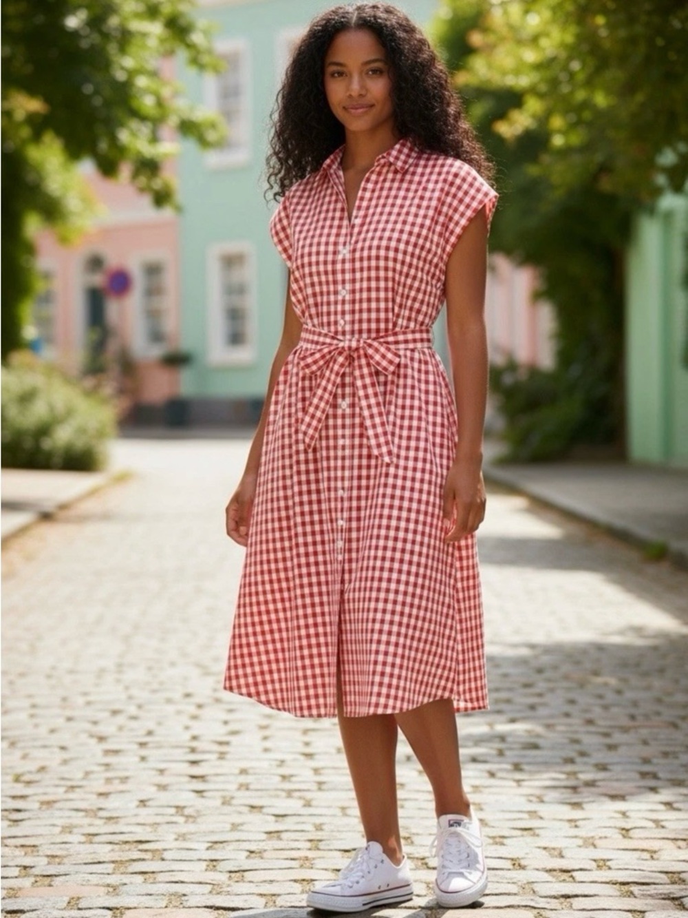 Draper James Lipstick Red Gingham Trisha Shirtdress Sz M
